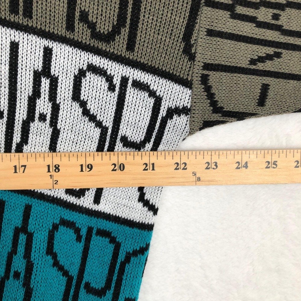 VTG 80s ASPEN Spellout Graphic Knit Sweater Unisex Sz M Teal Gray White Black - Picture 6 of 8